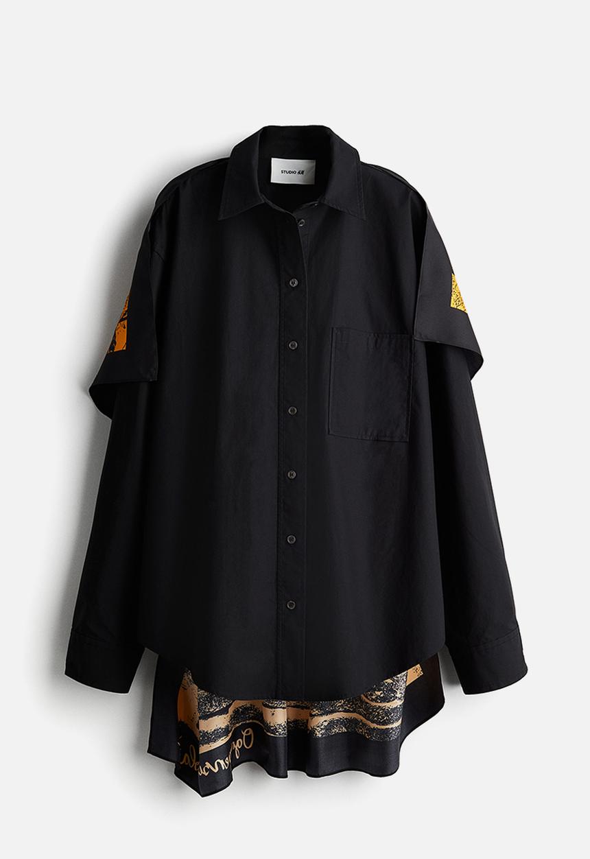 H&M - H&M Studio: Shirt with silk-scarf back piece - black
