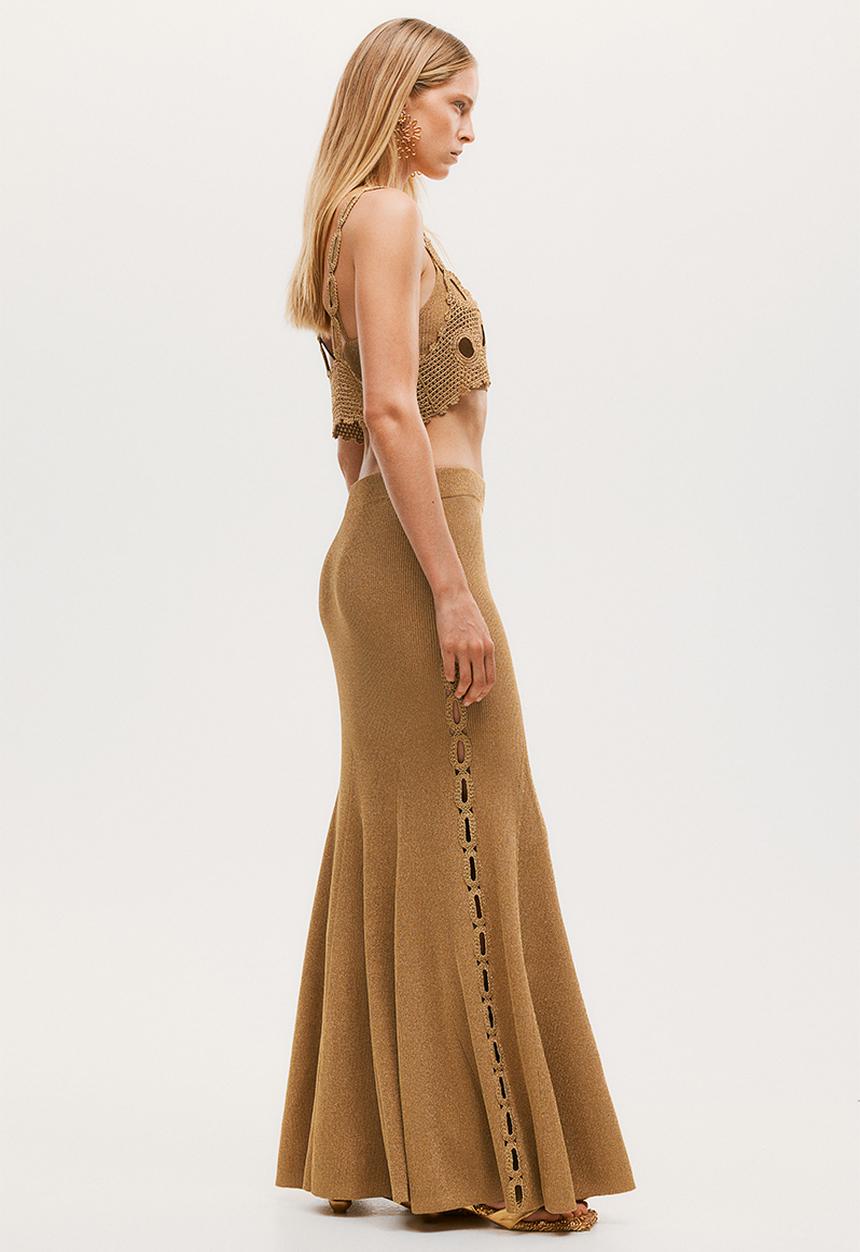 H&M - H&M Studio: Glittery crochet-look-panel skirt - gold
