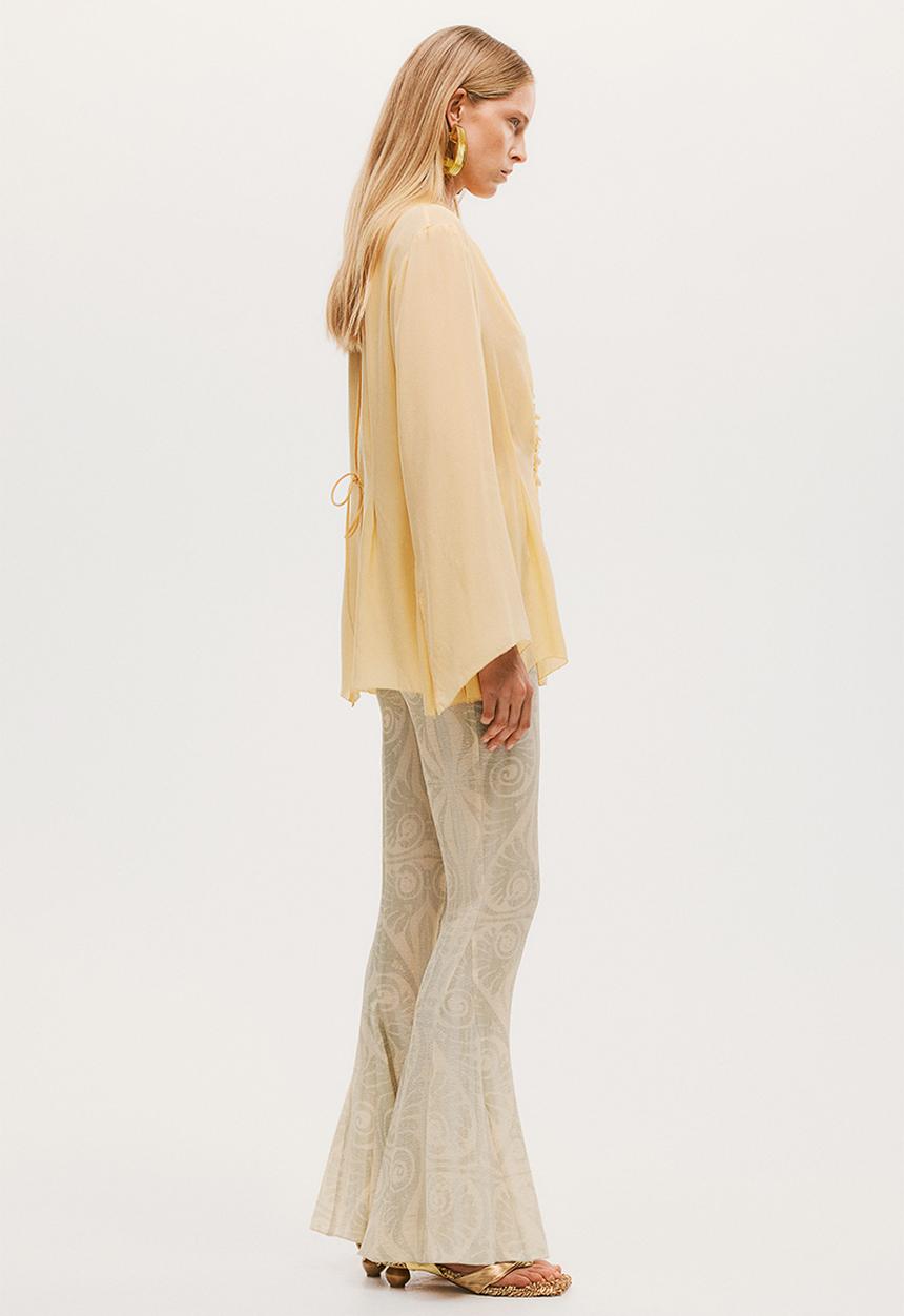 H&M - H&M Studio: Silk-blend embellished blouse - yellow
