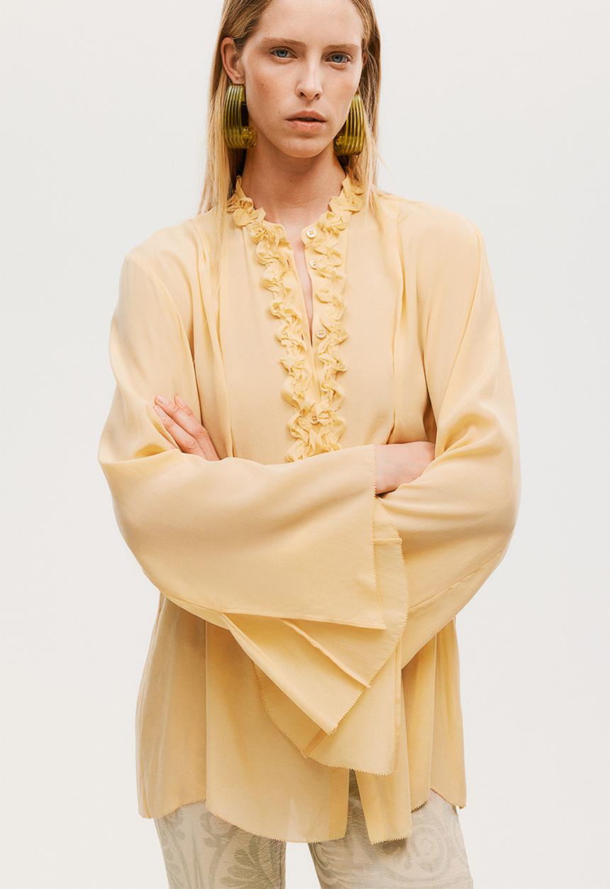 H&M - H&M Studio: Silk-blend embellished blouse - yellow