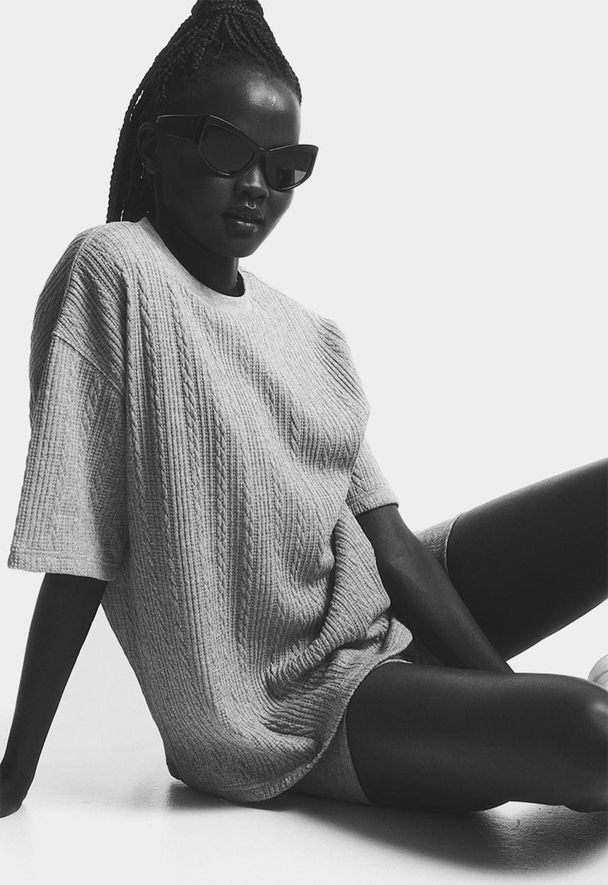 H&M - Oversized textured T-shirt - light grey