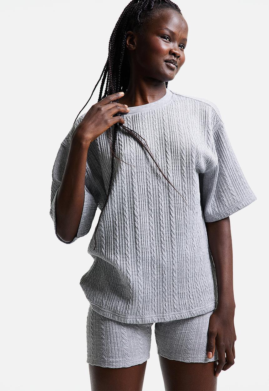 H&M - Oversized textured T-shirt - light grey