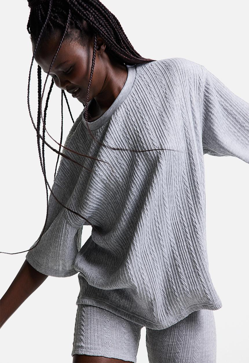 H&M - Oversized textured T-shirt - light grey
