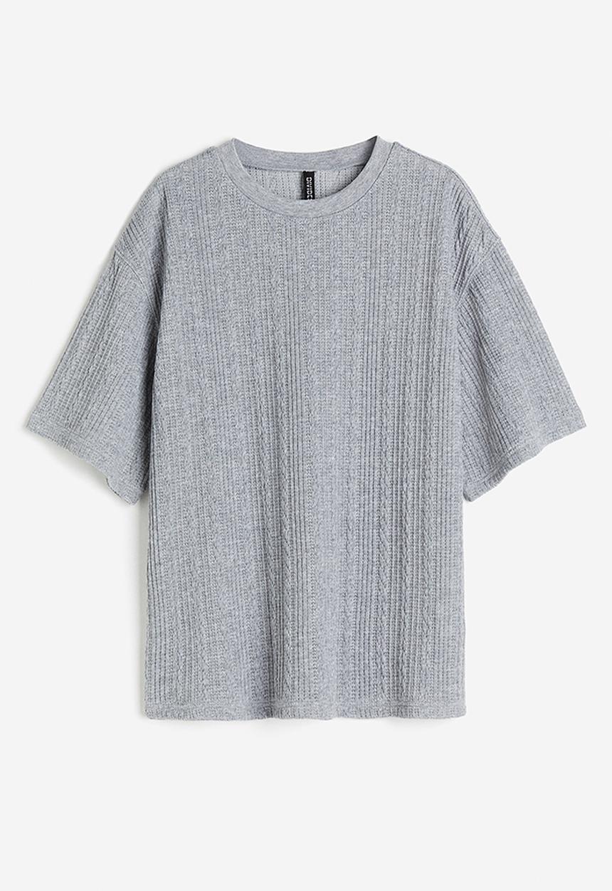 H&M - Oversized textured T-shirt - light grey