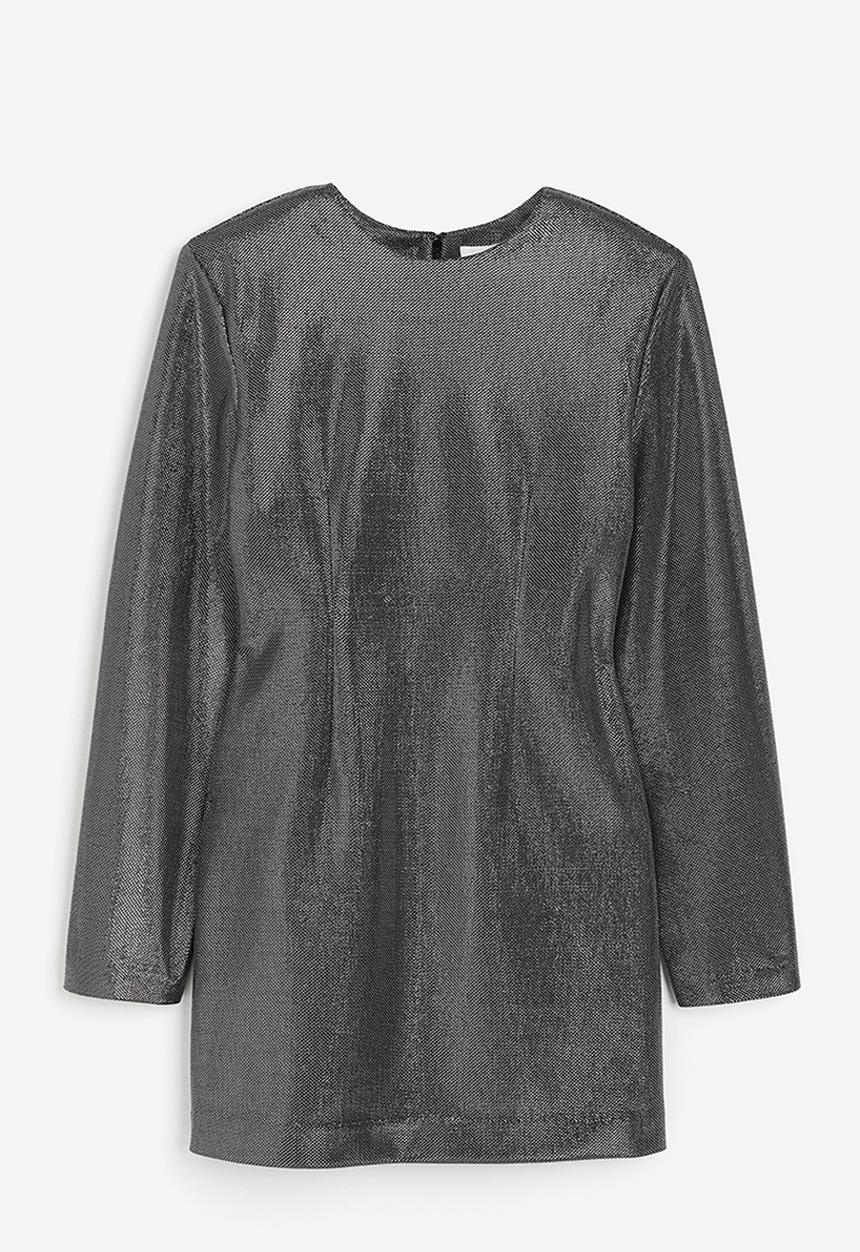 H&M - Shiny shoulder-pad dress - black/silver-coloured