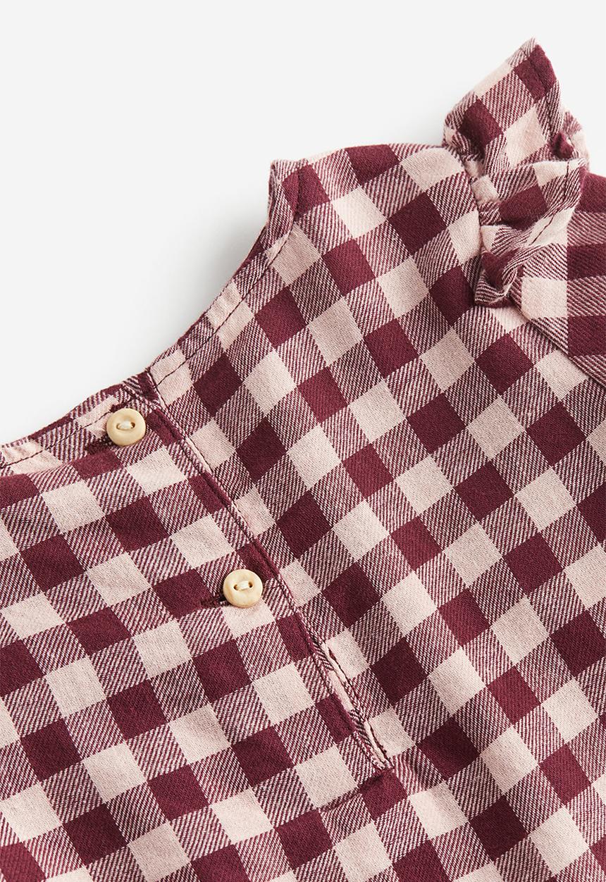 H&M - Frill-trimmed flannel blouse - dark red checked 