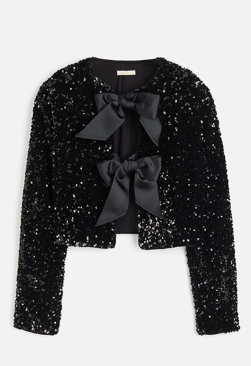 H&M - Tie-front sequined jacket - black