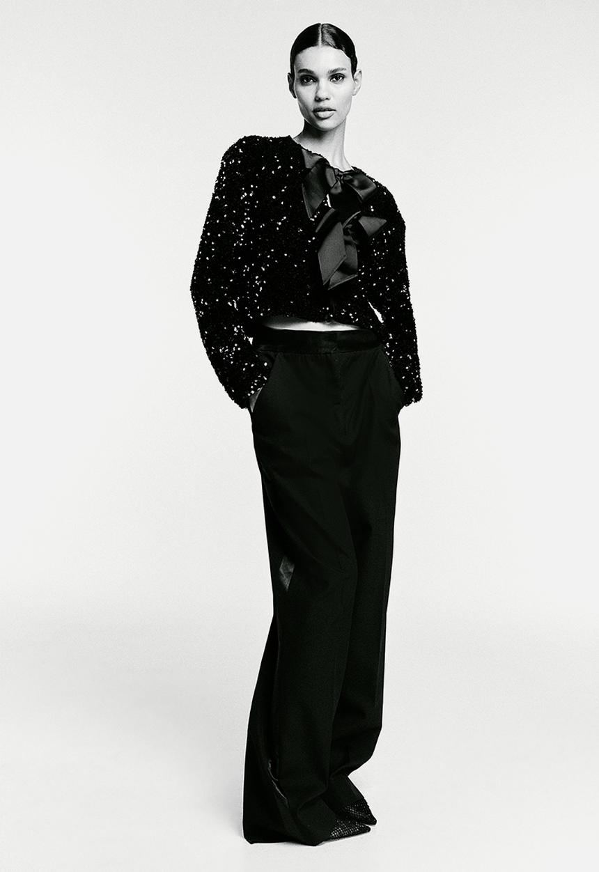H&M - Tie-front sequined jacket - black