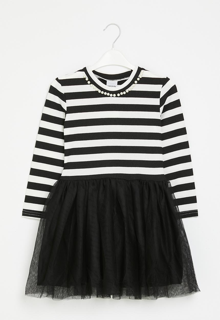 Pop Candy - Striped mesh dress - black & white