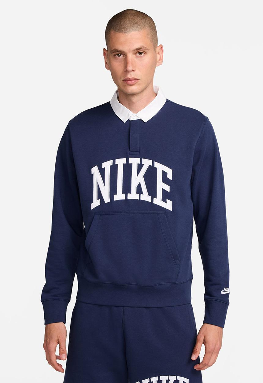 Nike - Club Fleece  Long-Sleeve Fleece Polo - Midnight Navy & White