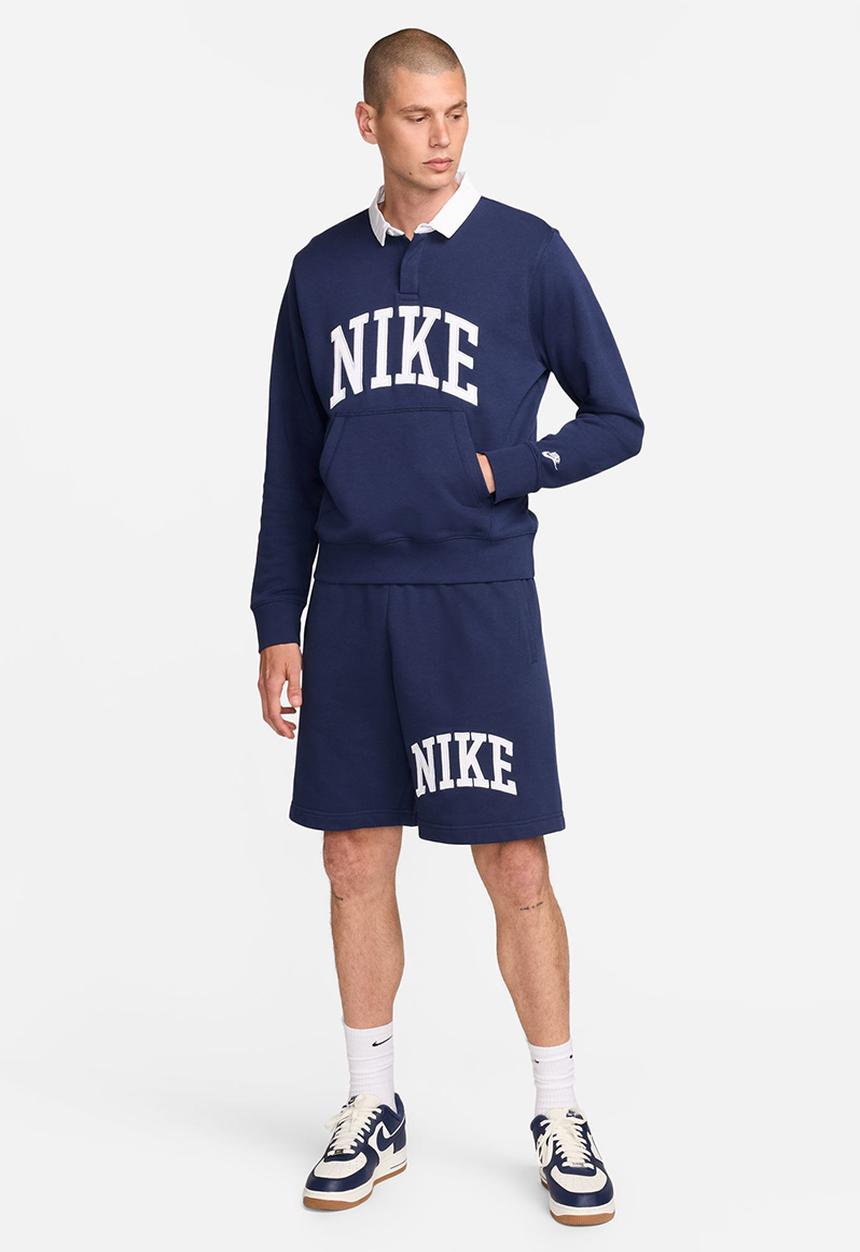 Nike - Club Fleece  Long-Sleeve Fleece Polo - Midnight Navy & White