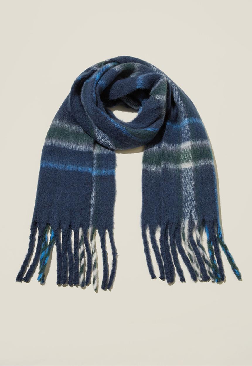 Rubi - Phoebe brushed tassel scarf- blue/green