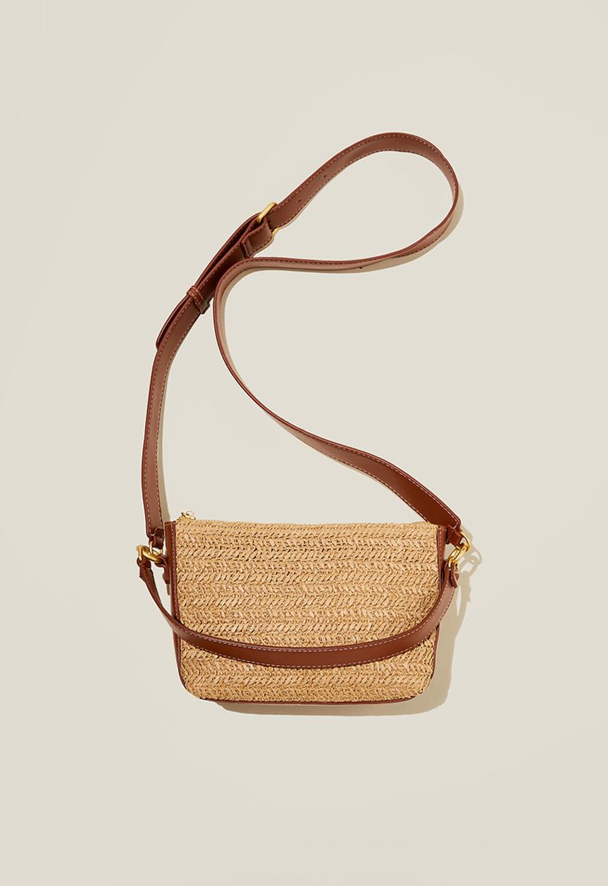 Rubi - Tilly textured cross body bag - chocolate & natural woven