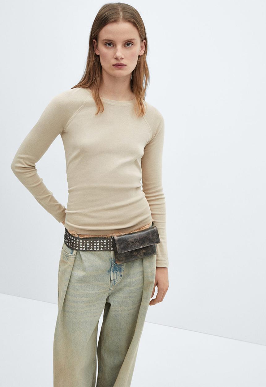 MANGO - T-shirt lavi - light pastel beige