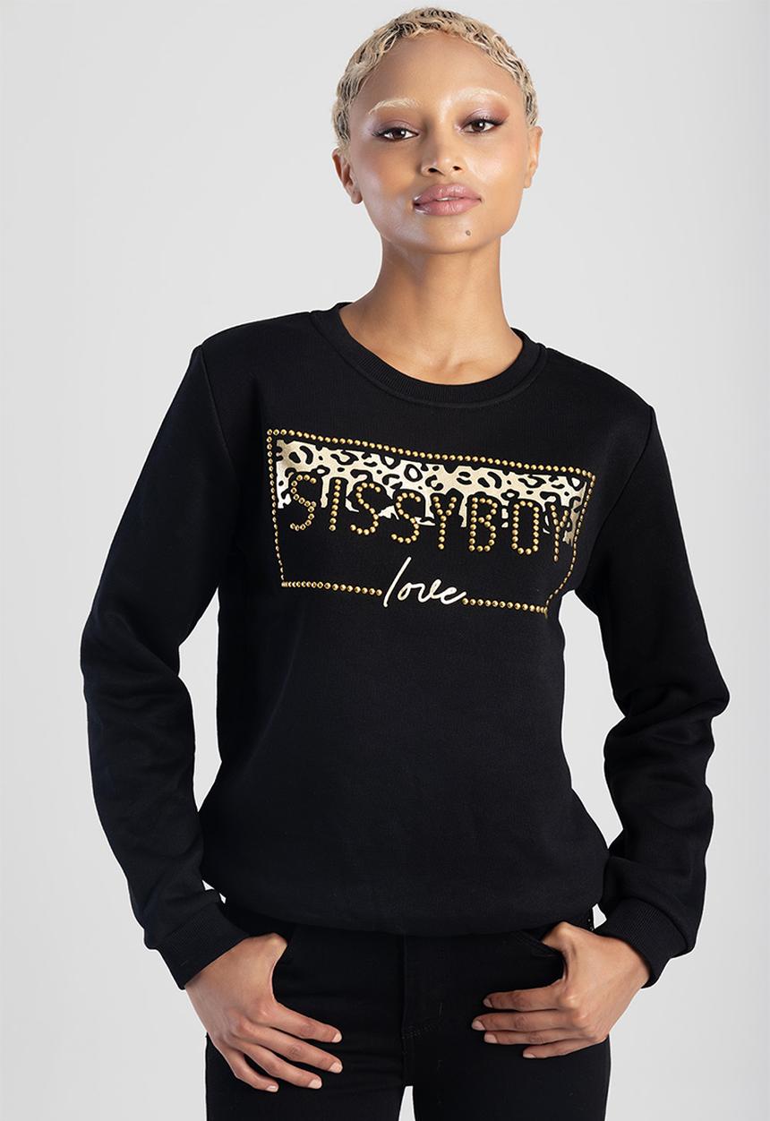 SISSY BOY - Printed And Gold Stud Logo Sweat Top - Black