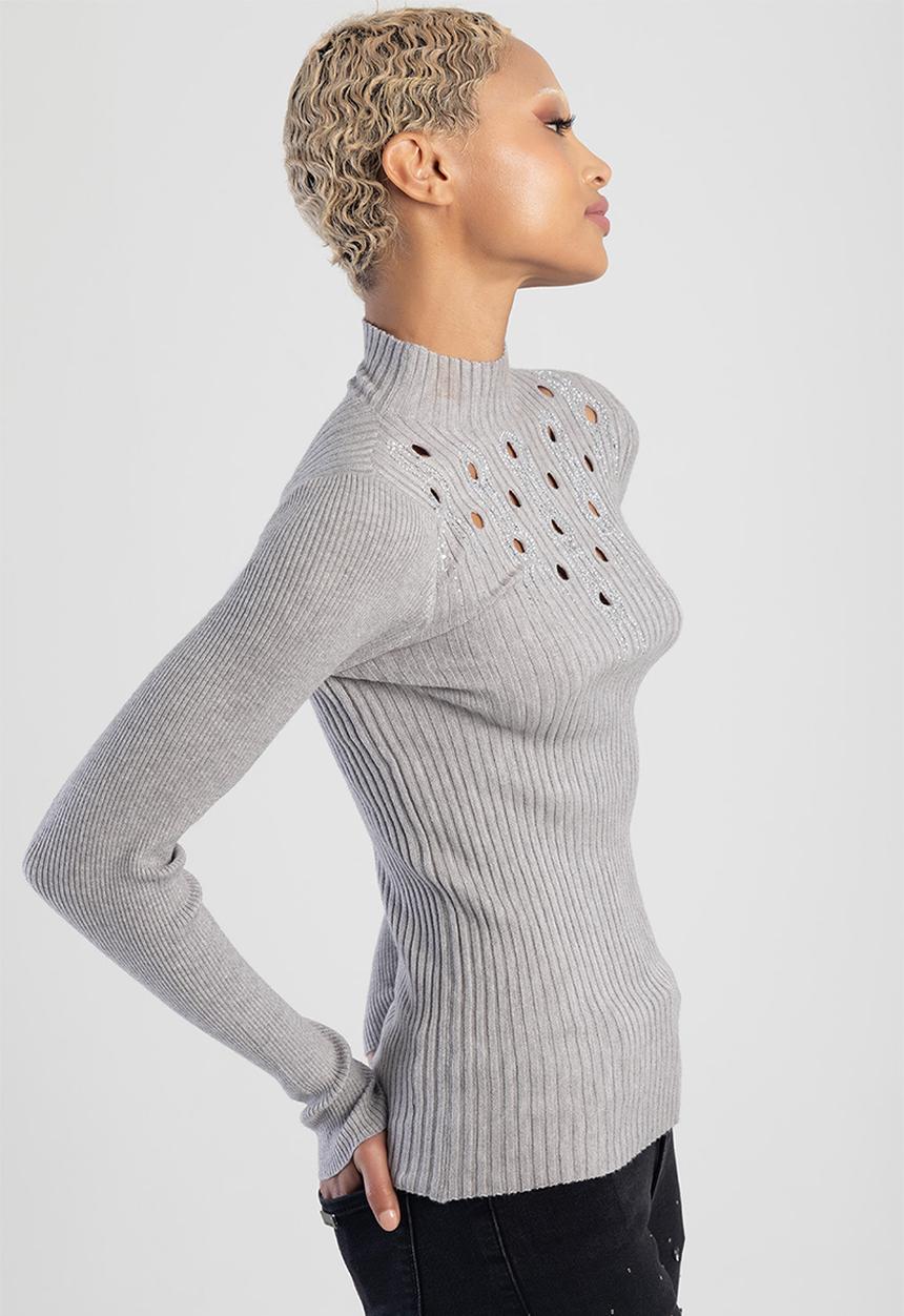SISSY BOY - Holy Diamante Turtle Top - Grey Melange/ Silver