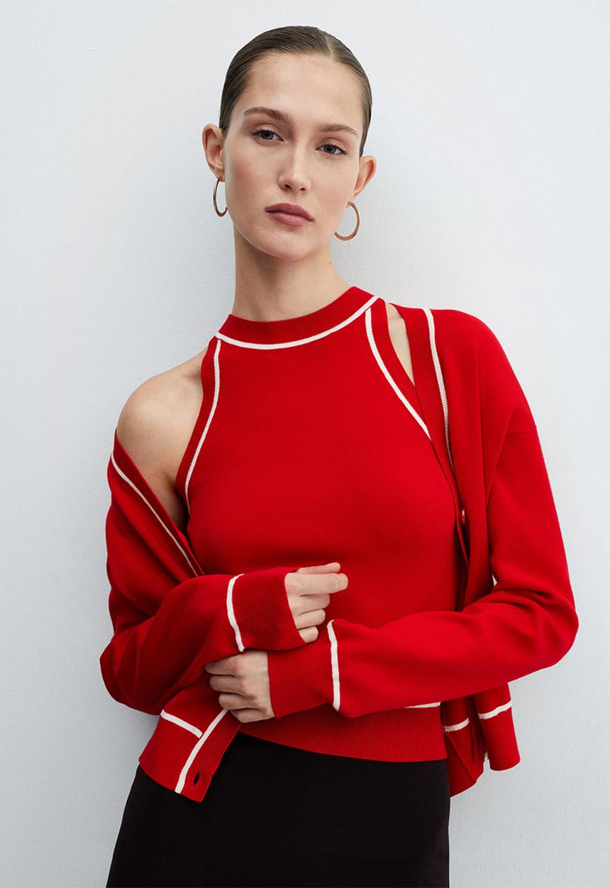 MANGO - Cardigan piping - red