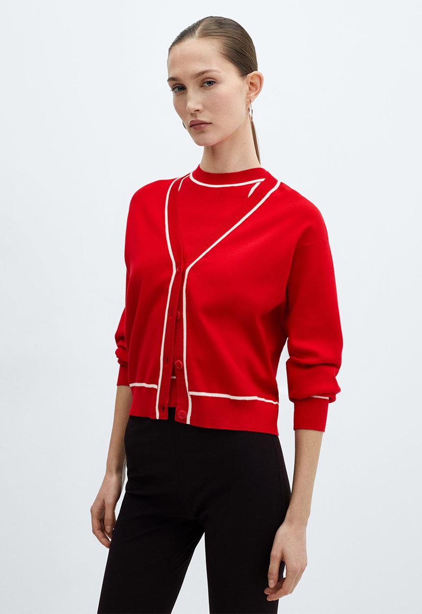 MANGO - Cardigan piping - red