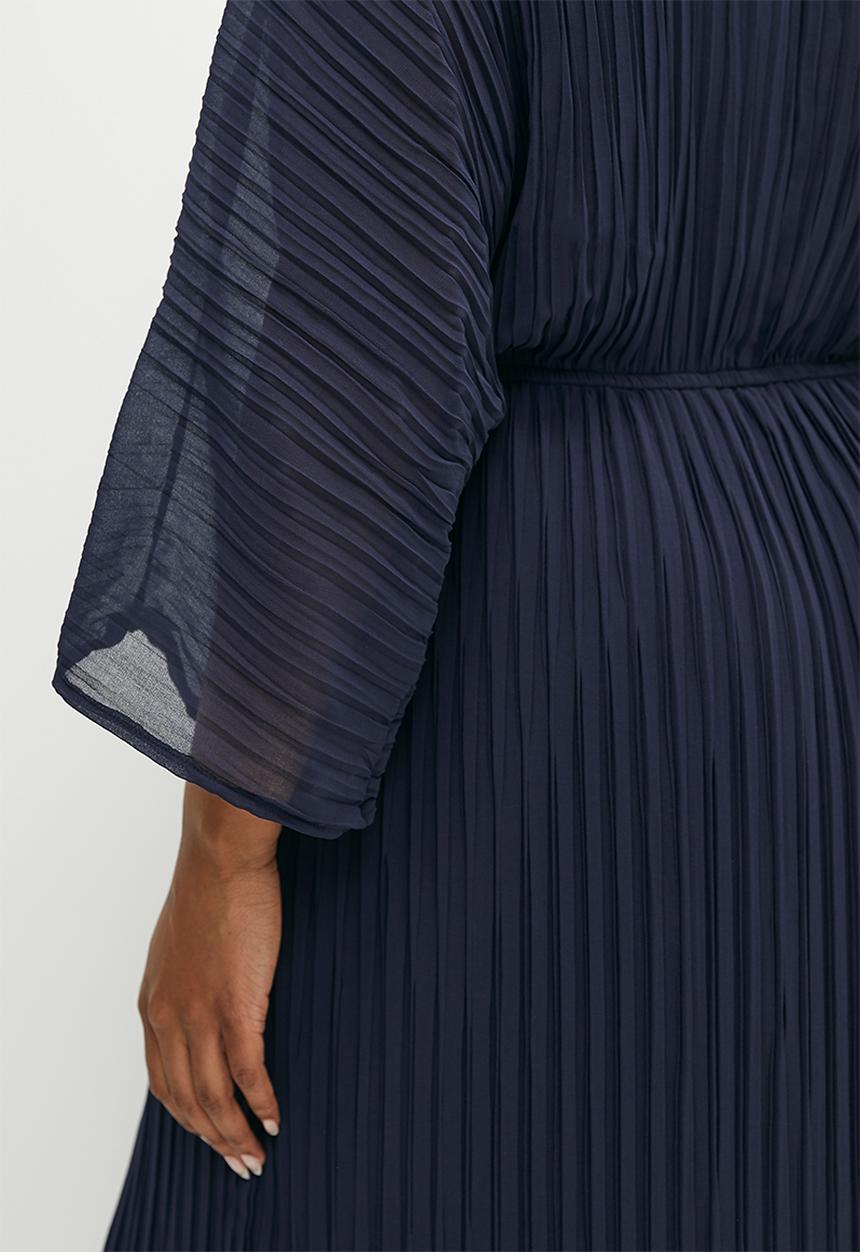 edit Plus - Plus slash neck pleated fit & flare dress - ink