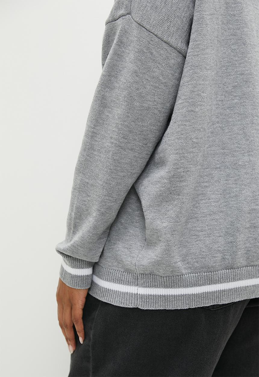 Cotton On - Plus Everfine V-Neck Pullover - Grey Shadow Marle