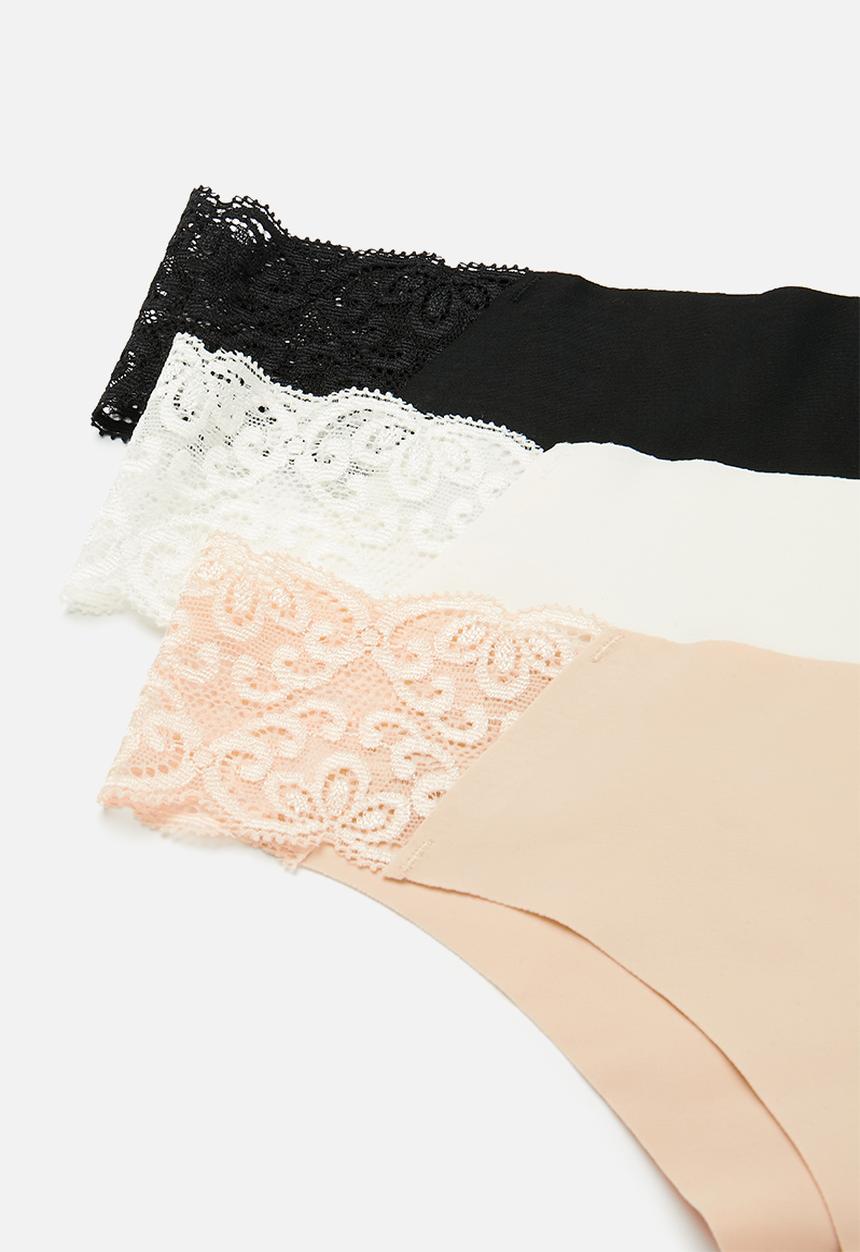 Cotton On - Party Pants Seamless Brasiliano Brief 3 Pack - Black/ Frappe/Cream