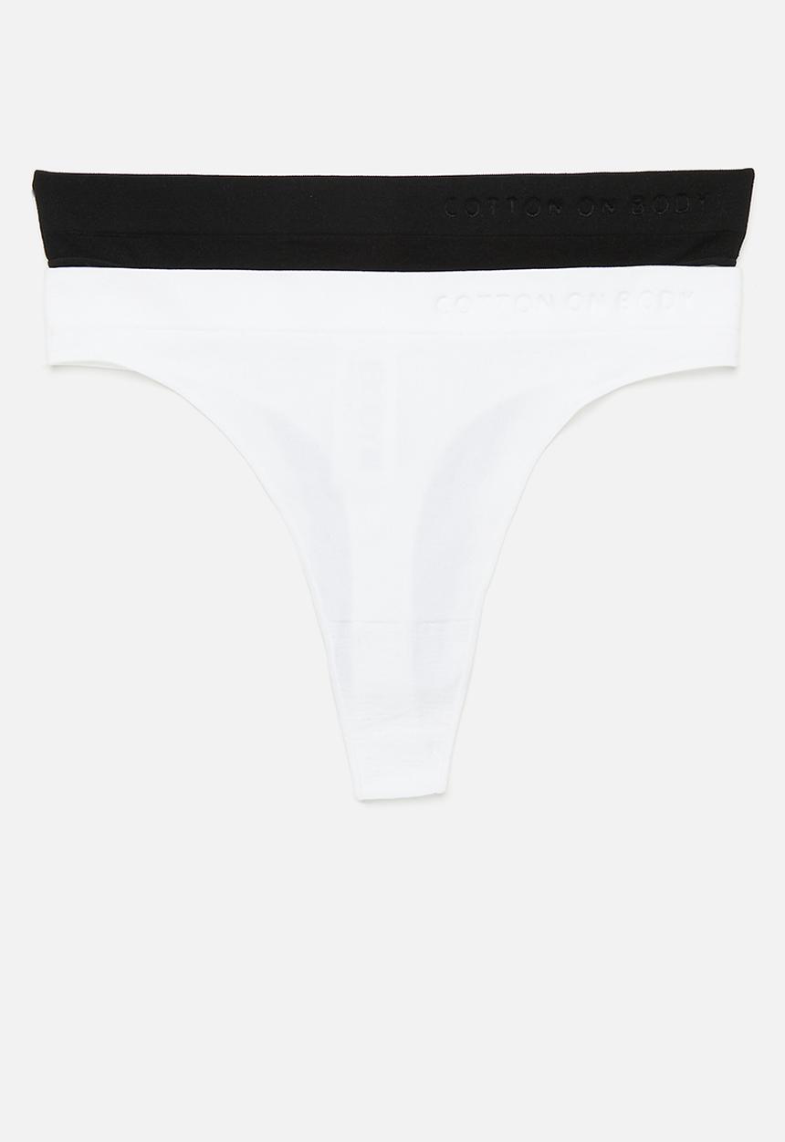 Cotton On - Seamless High Cut G String Brief 2Pk - Black Debossed/White Debossed