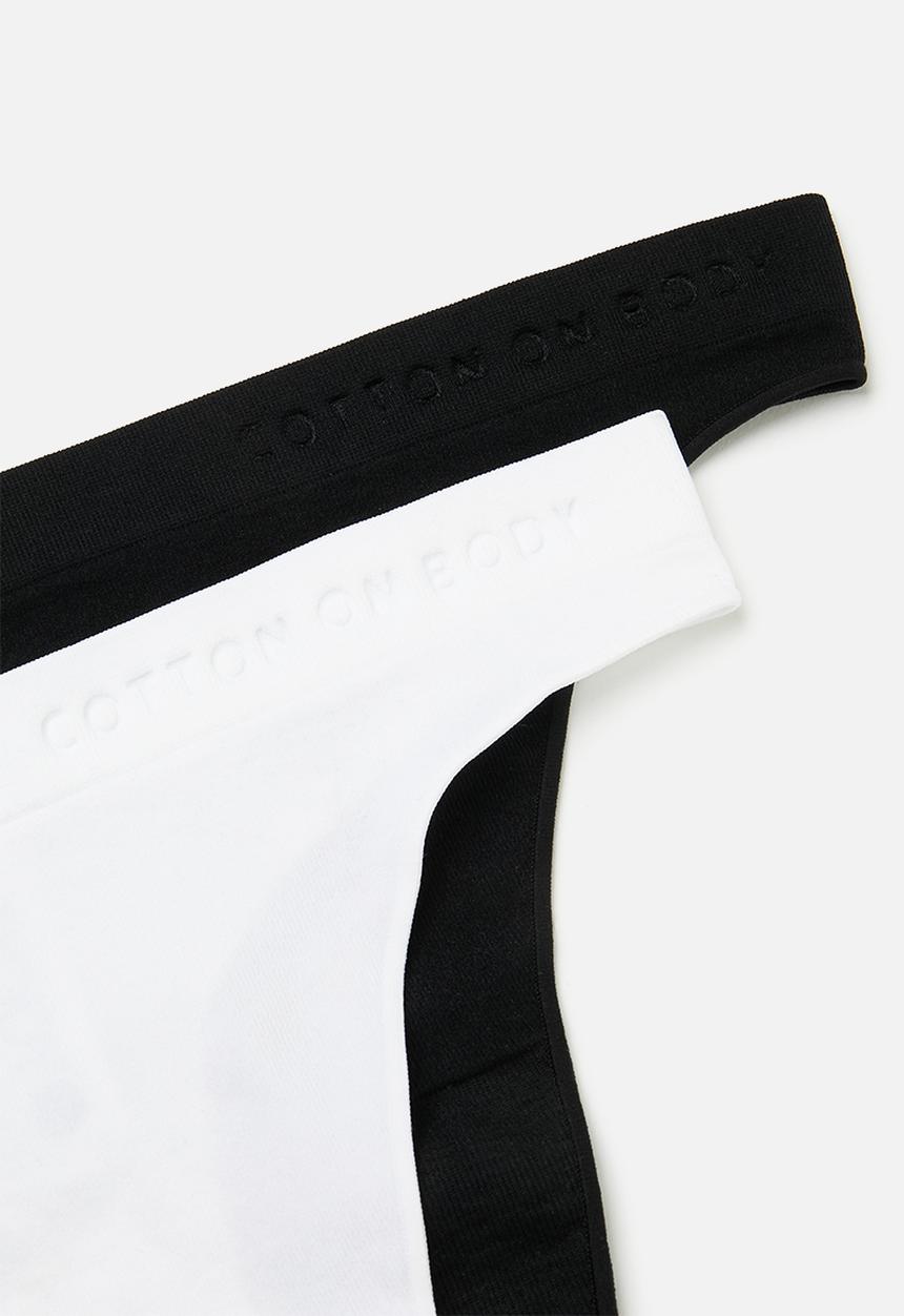 Cotton On - Seamless High Cut G String Brief 2Pk - Black Debossed/White Debossed