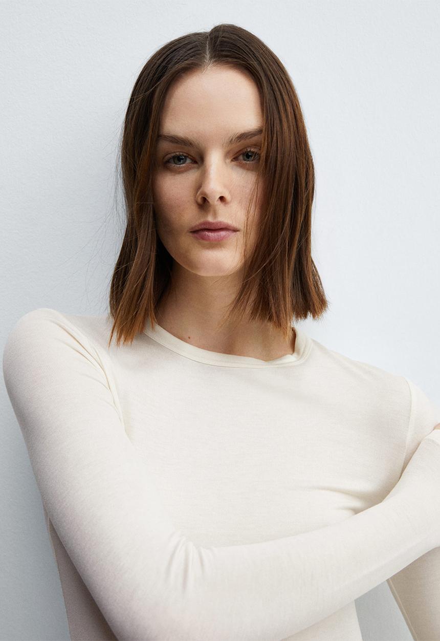 MANGO - T-shirt second - light beige