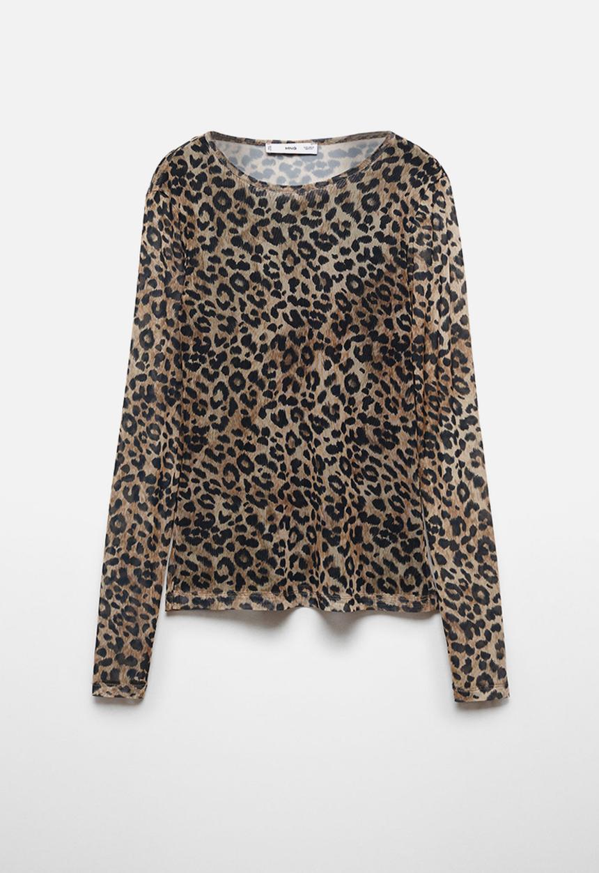 MANGO - T-shirt meshy - brown