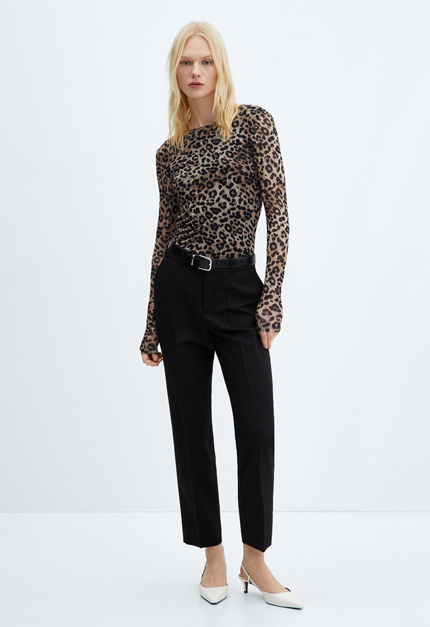 MANGO - T-shirt meshy - brown