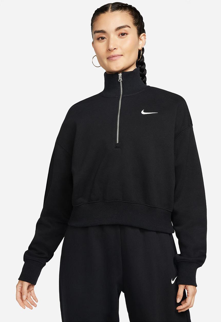 Nike - W Nsw Phnx Flc Qz Crop - Black/Sail