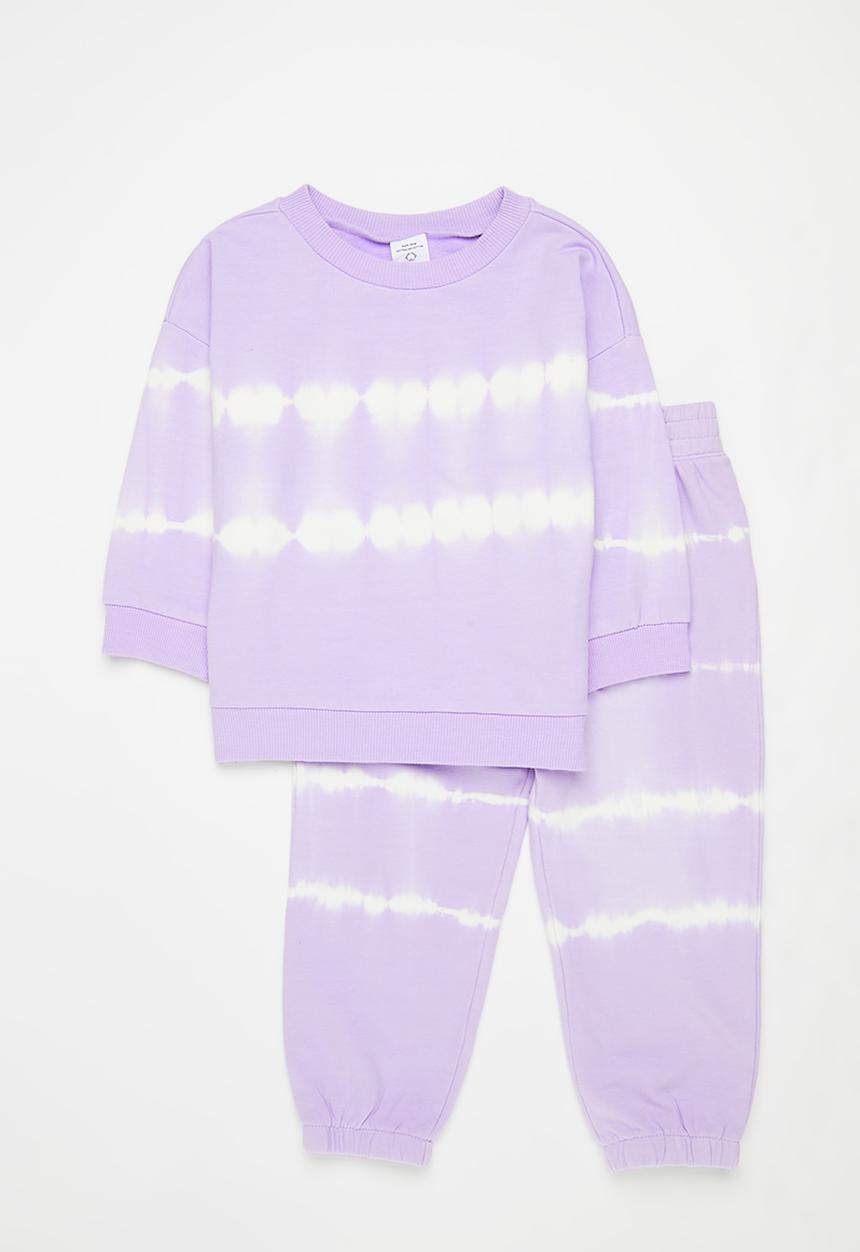 Cotton On - Bundle alma drop shoulder sweater & felix track - vintage lilac/linear tie dye