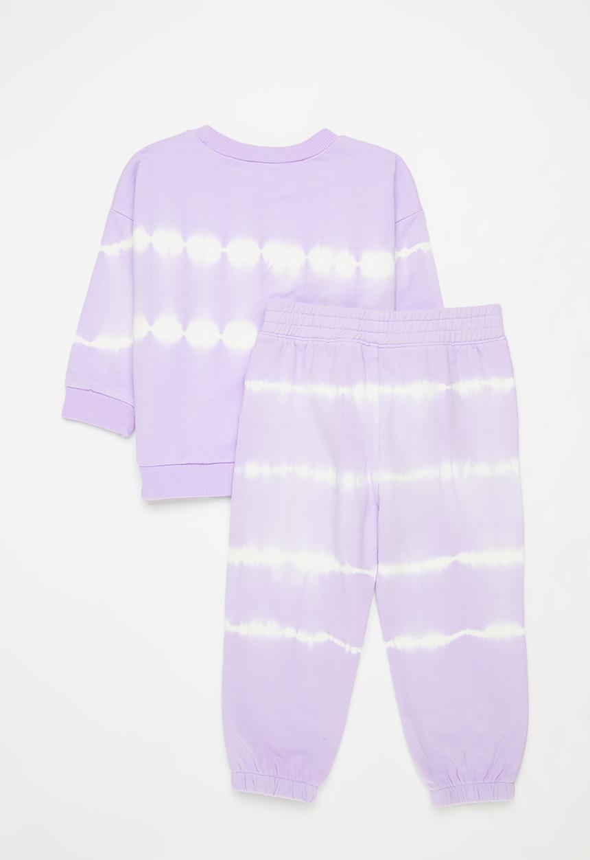 Cotton On - Bundle alma drop shoulder sweater & felix track - vintage lilac/linear tie dye