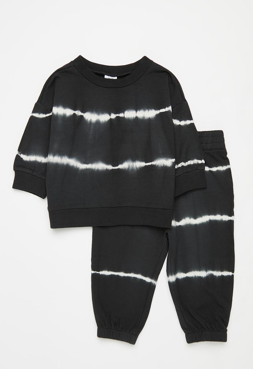 Cotton On - Bundle alma drop shoulder sweater & felix track - phantom/linear tie dye