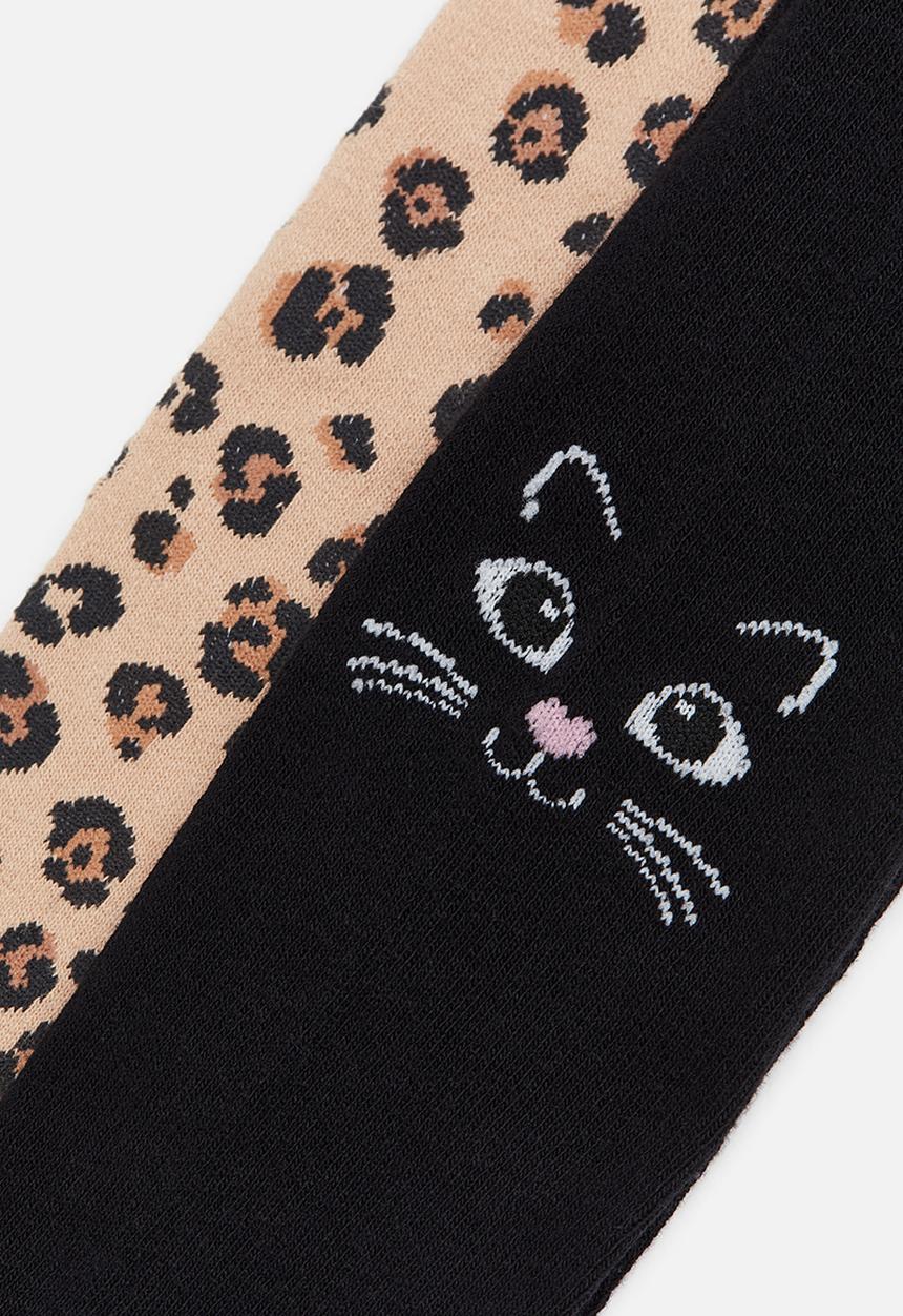 H&M - 2-Pack fine-knit tights - beige & leopard print