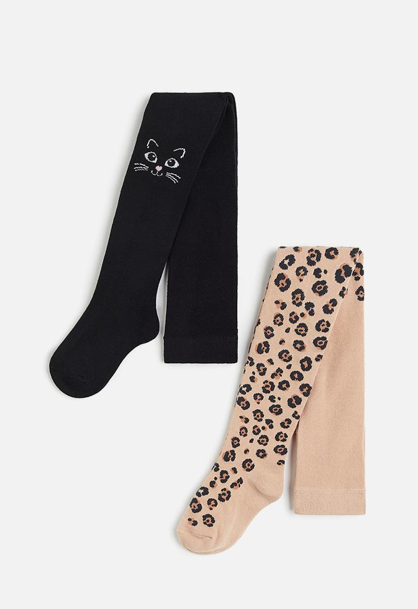 H&M - 2-Pack fine-knit tights - beige & leopard print