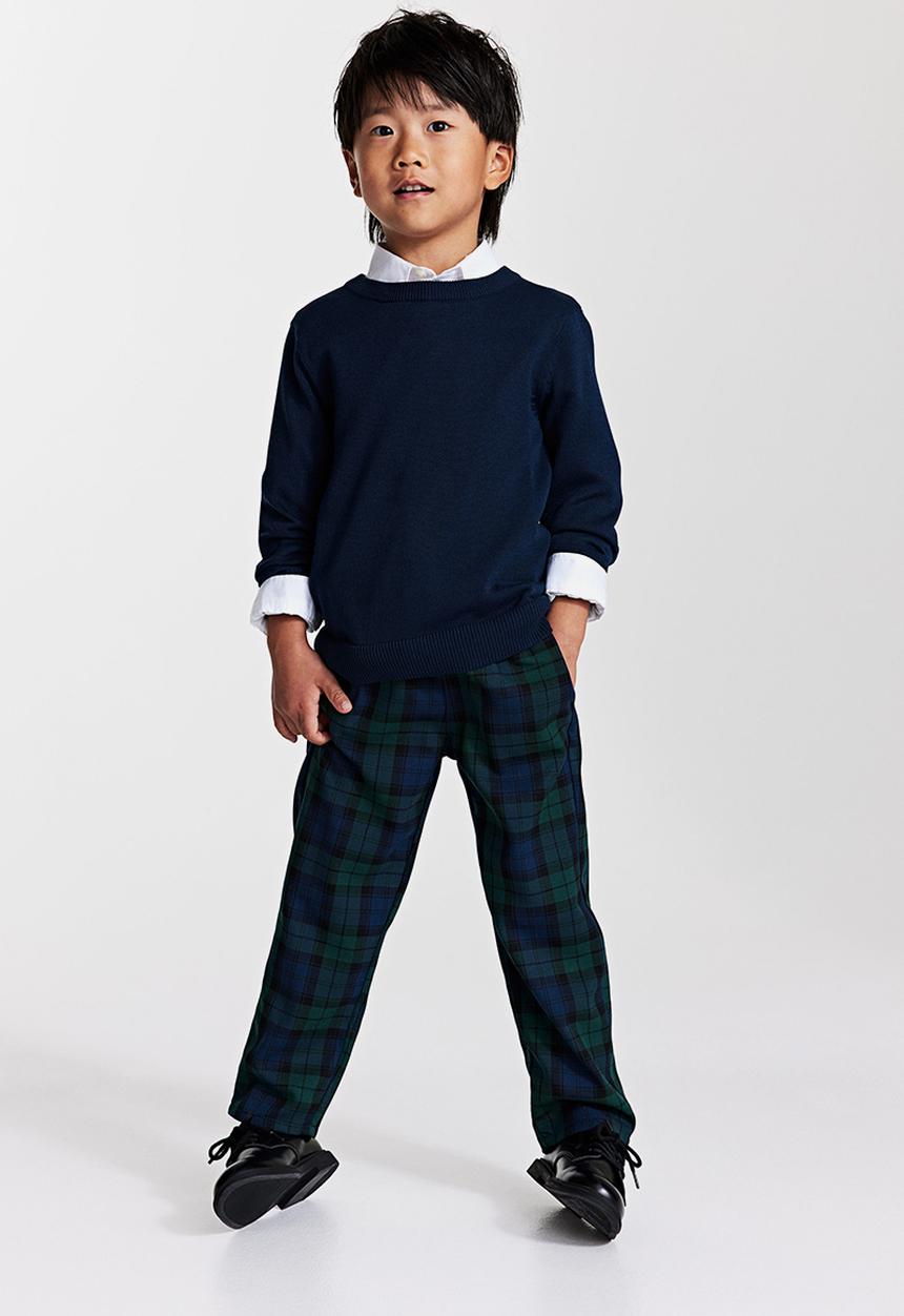 H&M - Straight joggers - dark blue & checked