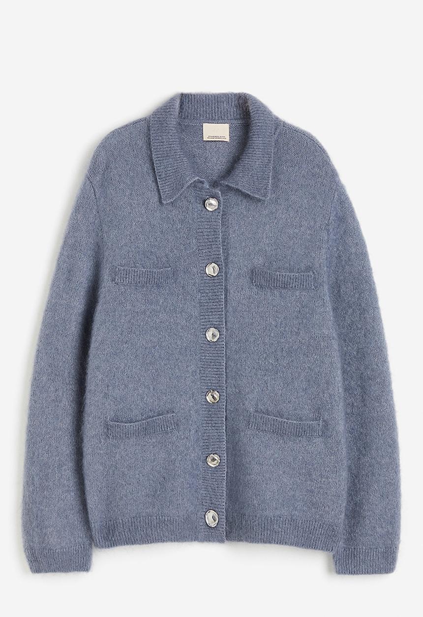 H&M - Mohair-blend collared cardigan - pigeon blue