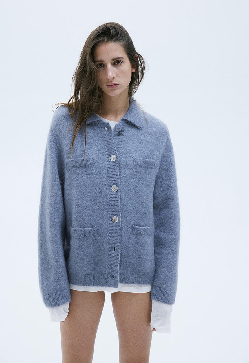 H&M - Mohair-blend collared cardigan - pigeon blue
