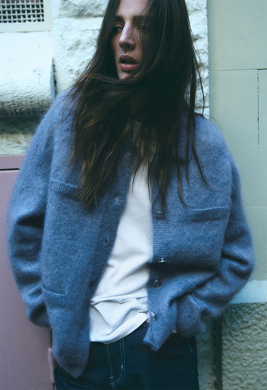 H&M - Mohair-blend collared cardigan - pigeon blue