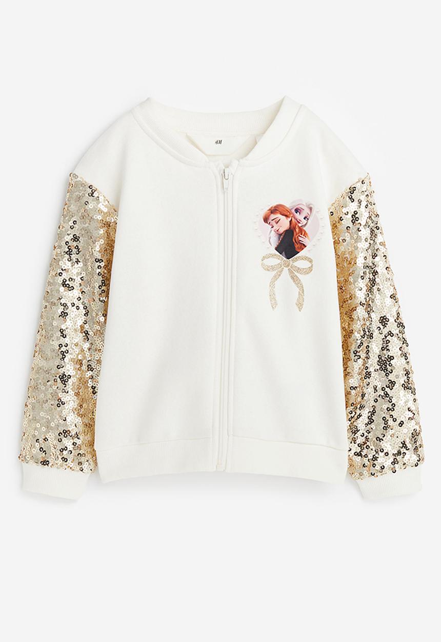 H&M - Sequined sweatshirt cardigan - white & frozen