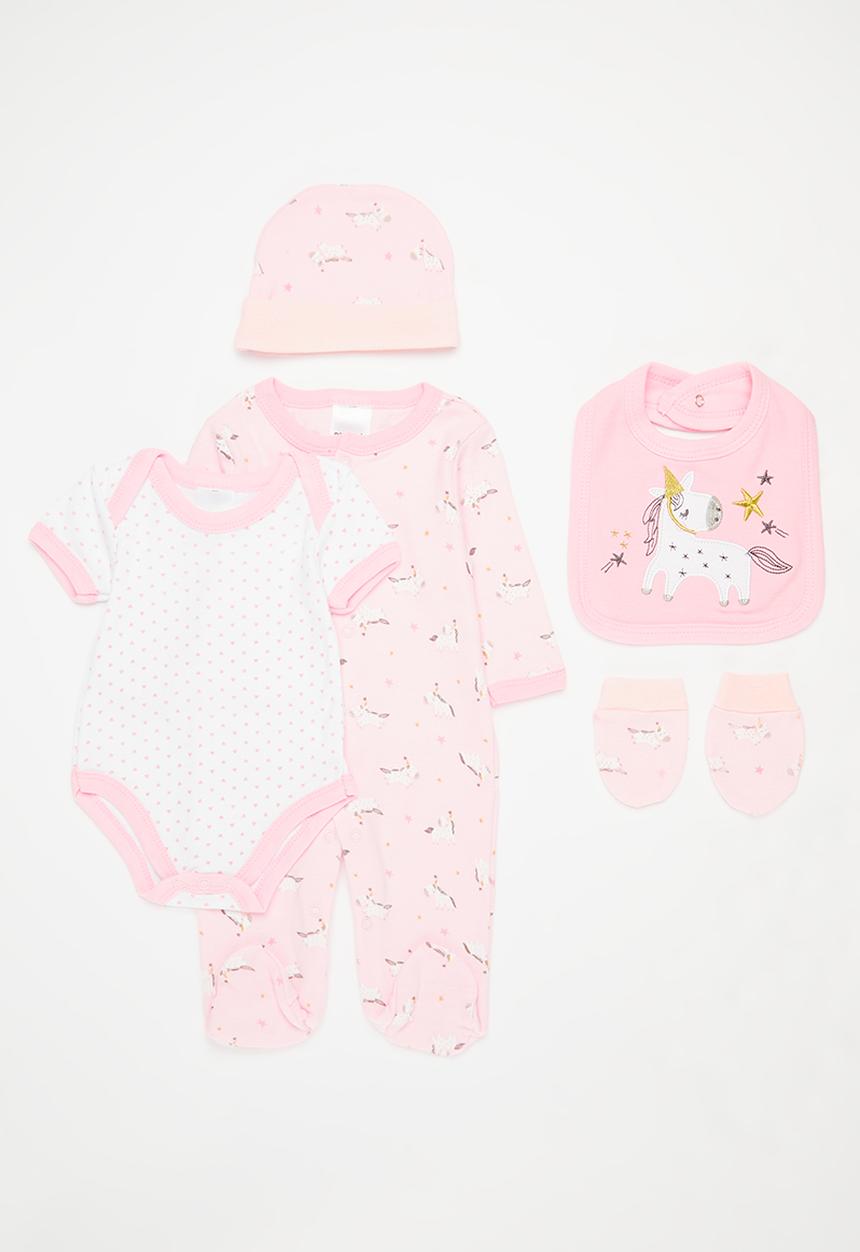 Pop Candy - 5 Piece romper set - pink & white