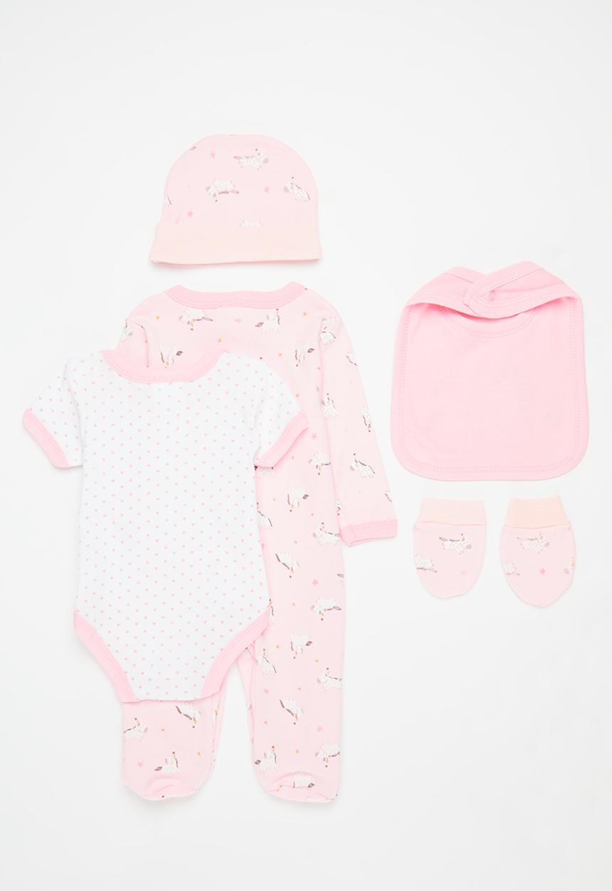 Pop Candy - 5 Piece romper set - pink & white