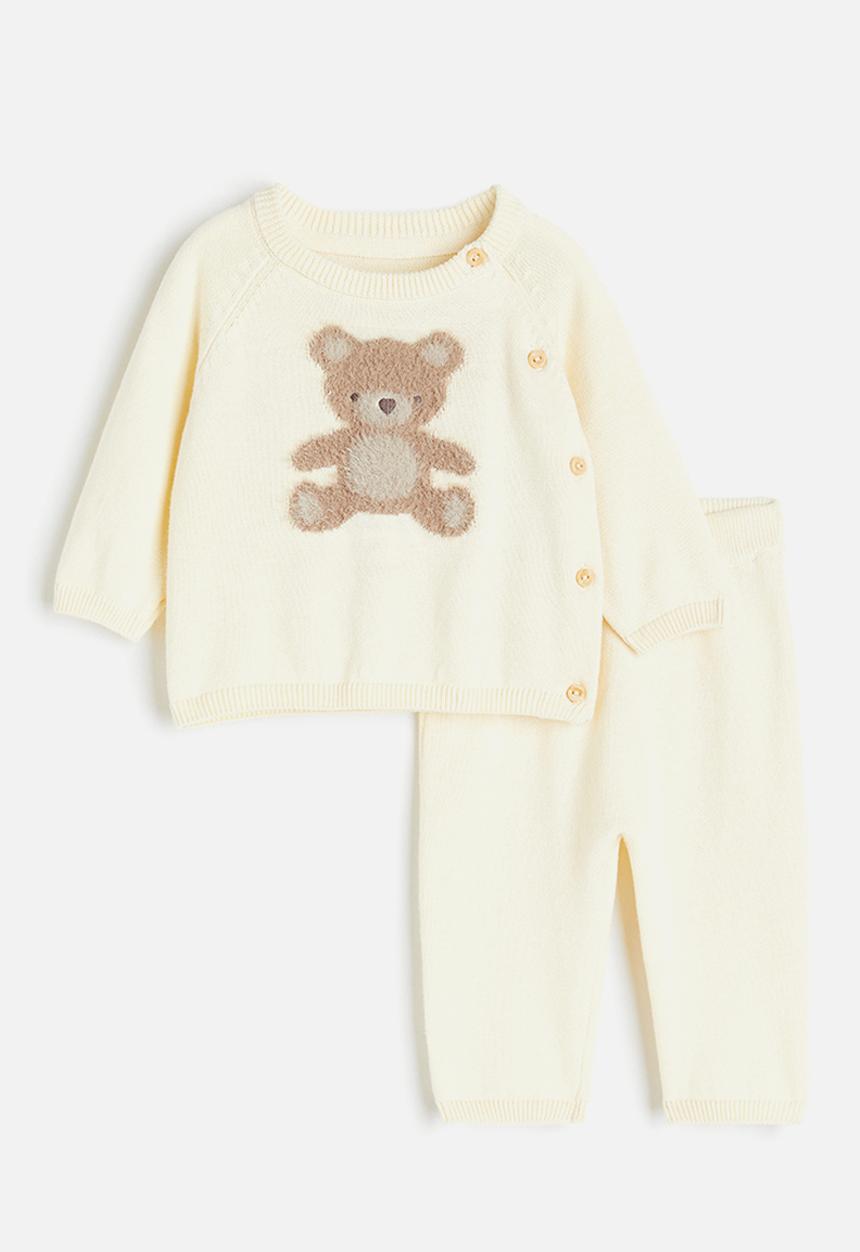 H&M - 2-piece knitted cotton set - light yellow/bear