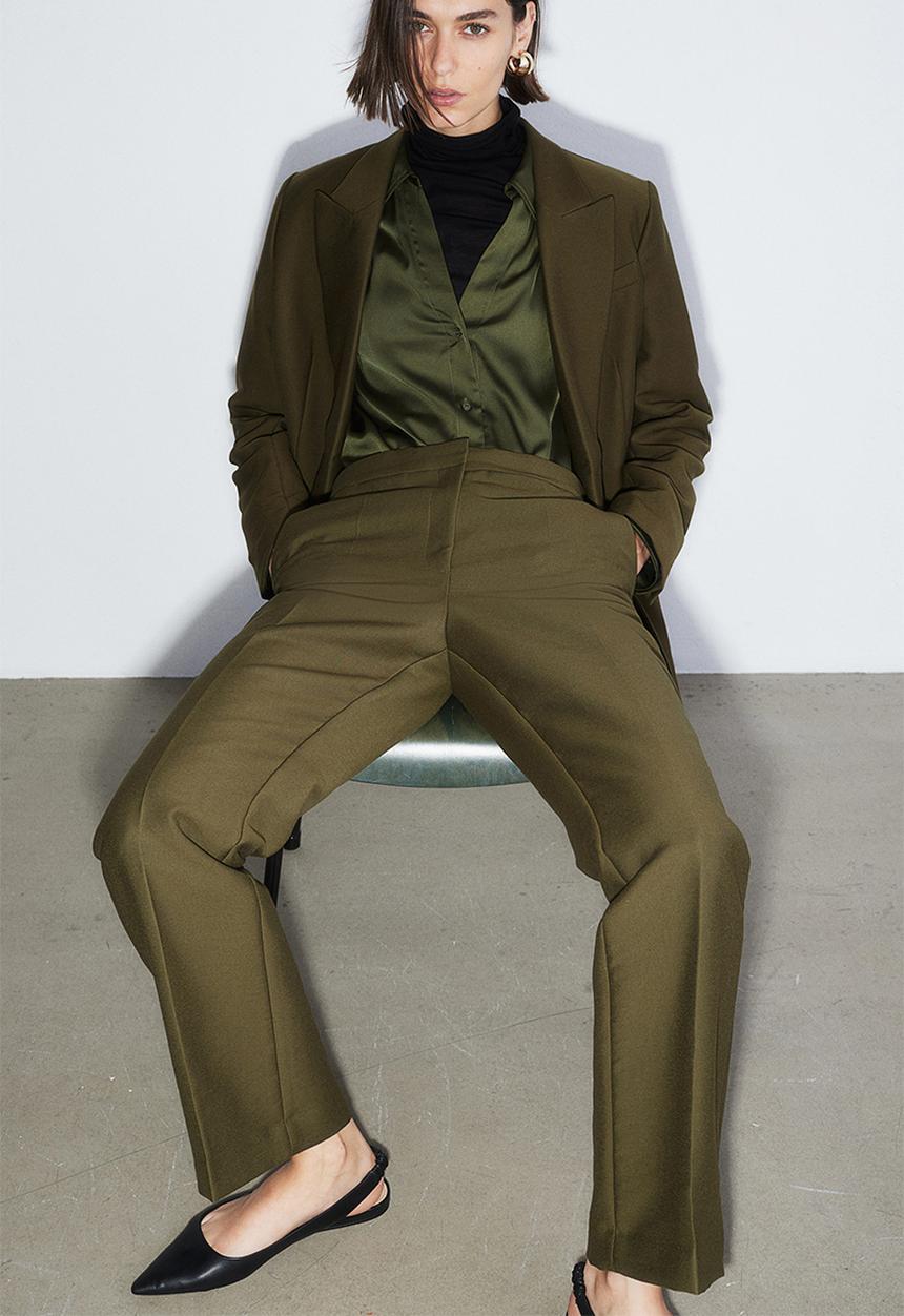 H&M - Tailored trousers - dark khaki green