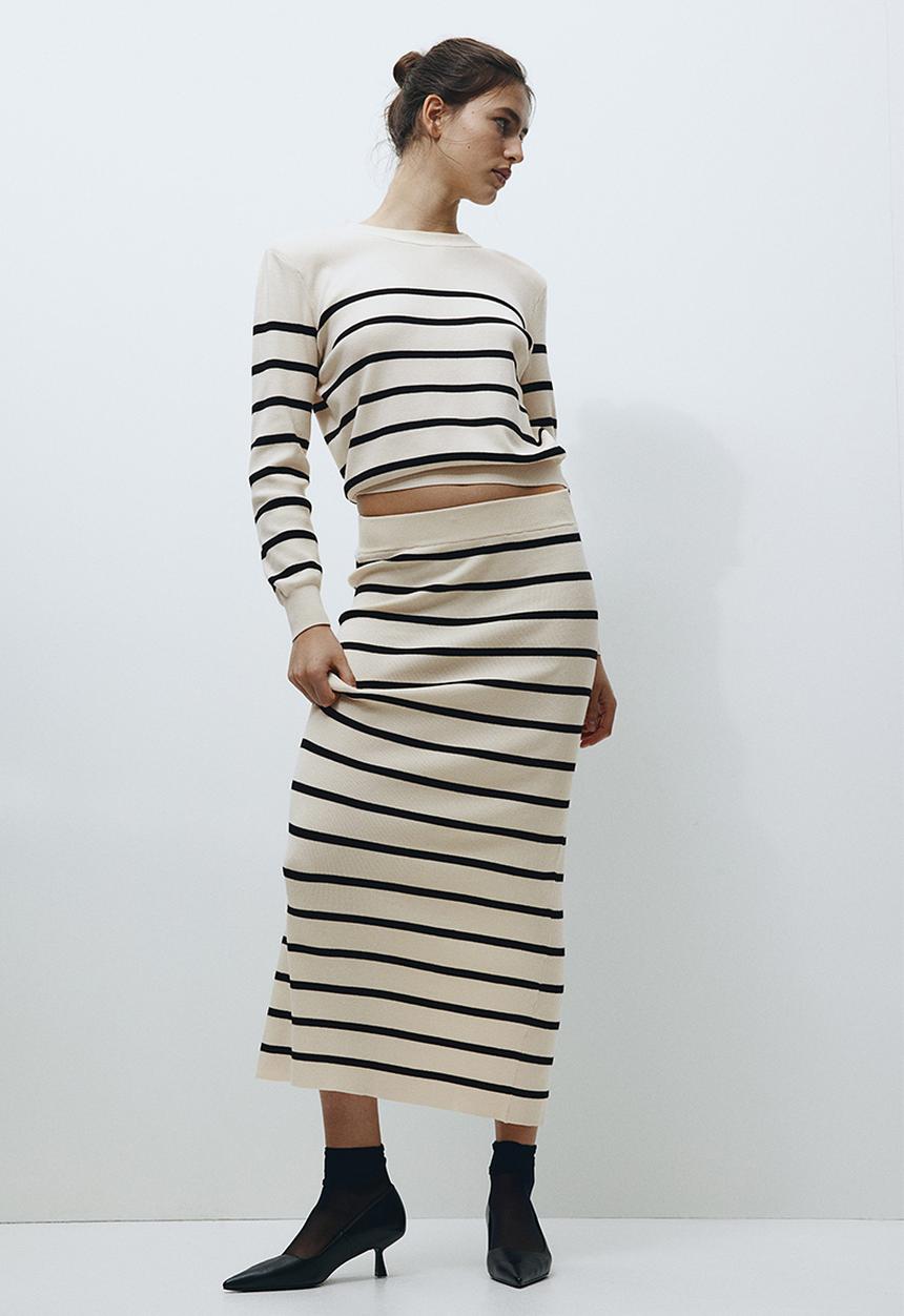 H&M - Shoulder-pad jumper - cream & black striped