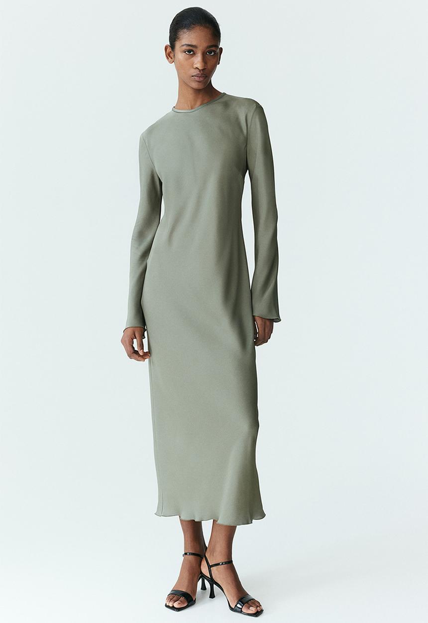 H&M - Long-sleeved midi dress - khaki green