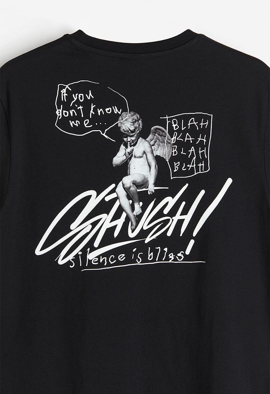 H&M - Regular fit printed t-shirt - black shush!