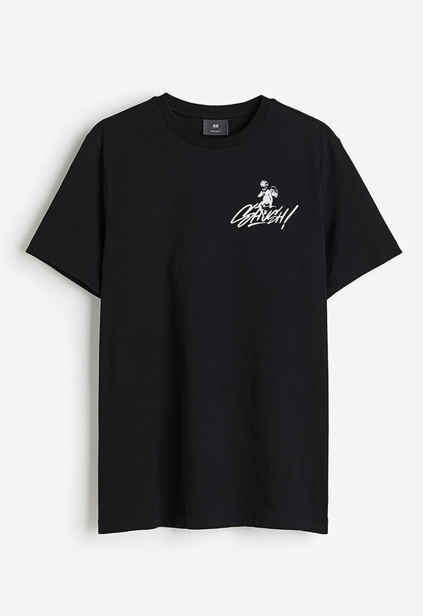 H&M - Regular fit printed t-shirt - black shush!