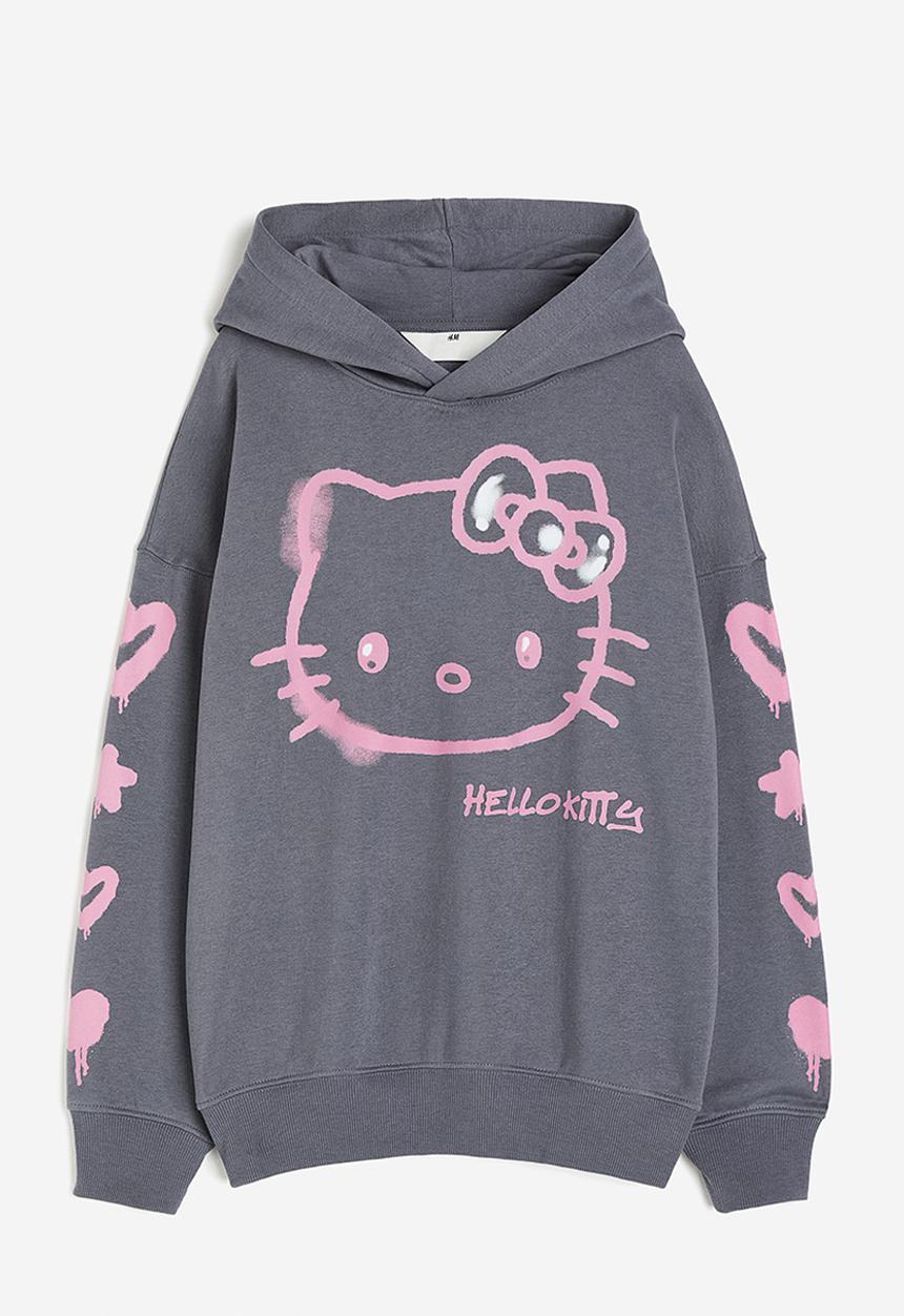 H&M - Oversized printed hoodie - grey & hello kitty